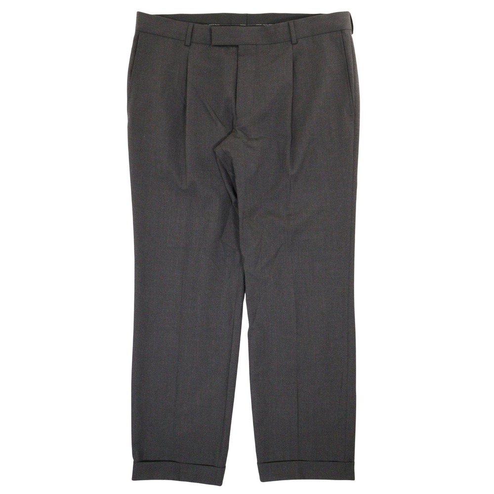 VTG Hugo Boss Trousers Pleated Cuffed Business Casual Charcoal Wool Men 38x32